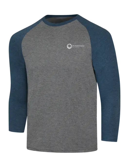 Simply Soft 3/4 Sleeve Navy Frost/Grey Frost Ring Spun Cotton T-Shirt w/US Anesthesia Partners Logo