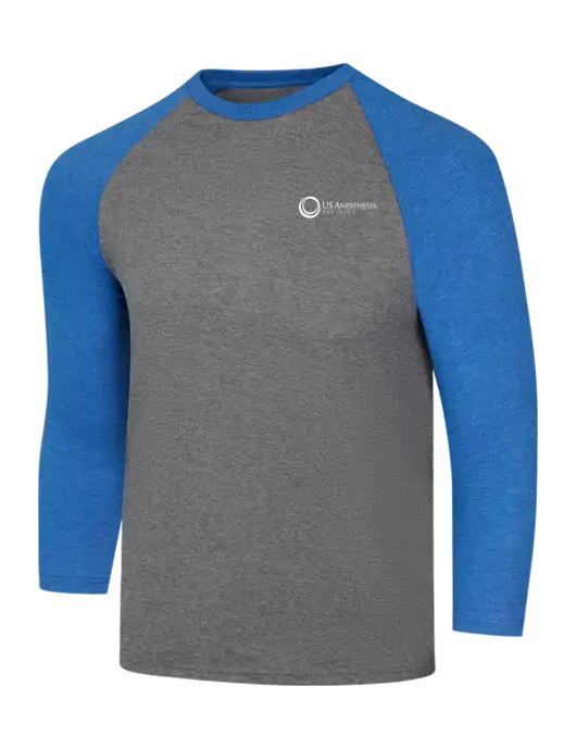 Simply Soft 3/4 Sleeve Royal Frost/Grey Frost Ring Spun Cotton T-Shirt w/US Anesthesia Partners Logo