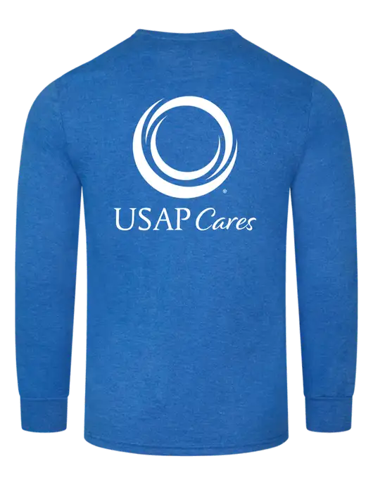 Simply Soft Long Sleeve Royal Frost 4.5 oz, Poly/Combed Ring Spun Cotton T-Shirt w/USAP Cares Logo, US Anesthesia Partners Logo