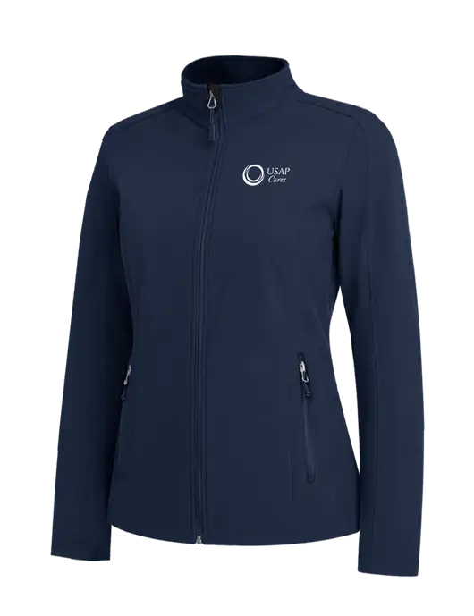 Navy Womens Core Soft Shell Jacket w/USAP Cares Logo