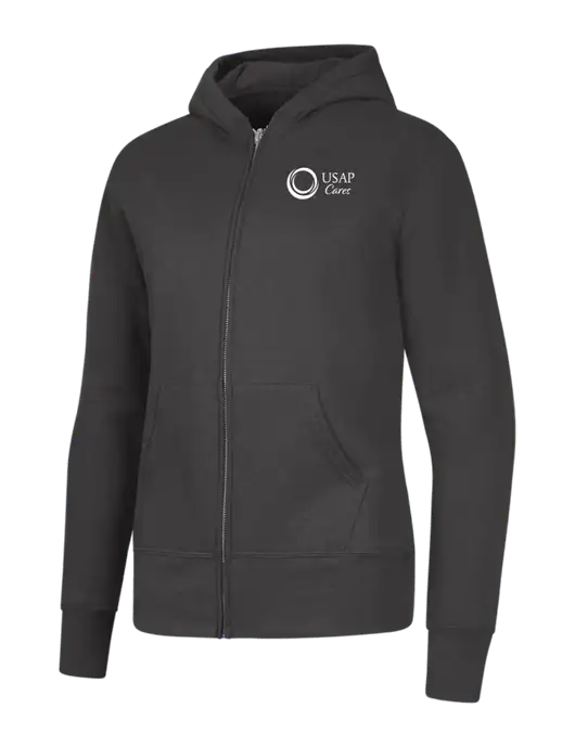 Charcoal Womens Core Fleece Full-Zip Hooded Sweatshirt w/USAP Cares Logo