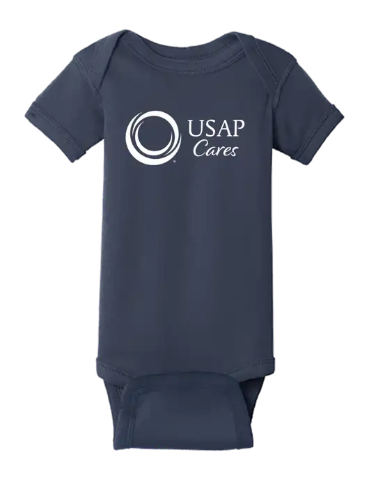 Rabbit Skins Navy Infant Short Sleeve Baby Rib Bodysuit w/USAP Cares Logo