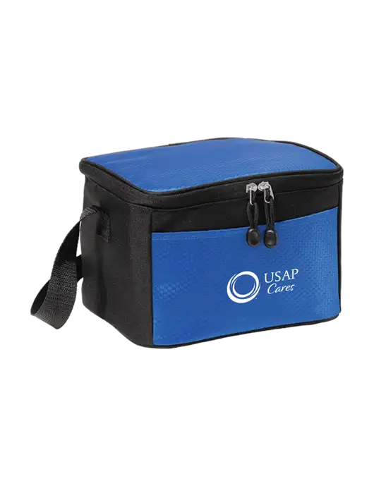 6 Can Twilight Blue/Black Cube Cooler w/USAP Cares Logo