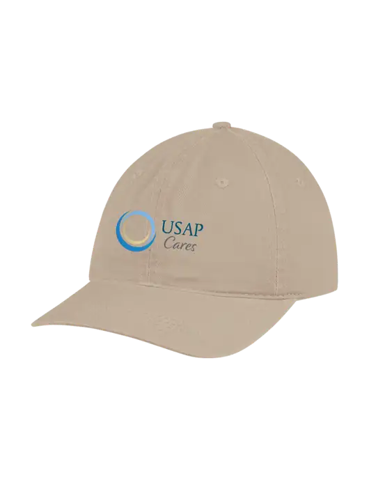 Garment Washed Unstructured Twill Tan Cap w/USAP Cares Logo