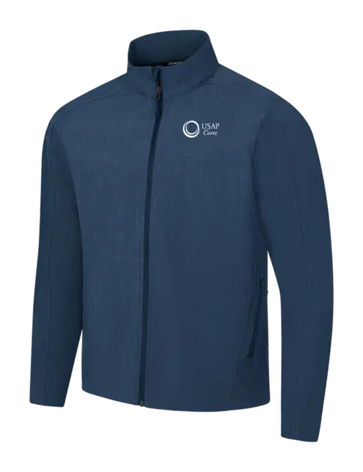 Navy Heather Core Soft Shell Jacket w/USAP Cares Logo