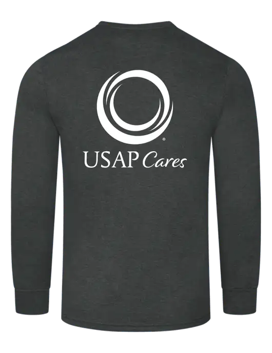 Simply Soft Long Sleeve Black Frost 4.5 oz, Poly/Combed Ring Spun Cotton T-Shirt w/USAP Cares Logo, US Anesthesia Partners Logo