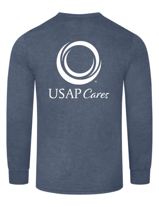 Simply Soft Long Sleeve Navy Frost 4.5 oz, Poly/Combed Ring Spun Cotton T-Shirt w/USAP Cares Logo, US Anesthesia Partners Logo