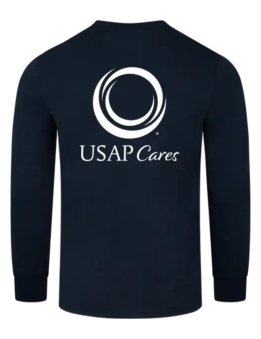 Simply Soft Long Sleeve Navy 4.5 oz, Poly/Combed Ring Spun Cotton T-Shirt w/USAP Cares Logo, US Anesthesia Partners Logo