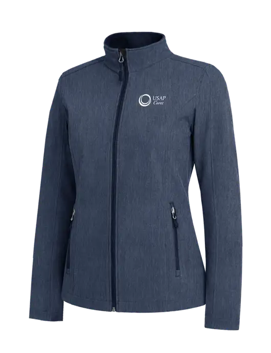 Navy Heather Womens Core Soft Shell Jacket w/USAP Cares Logo