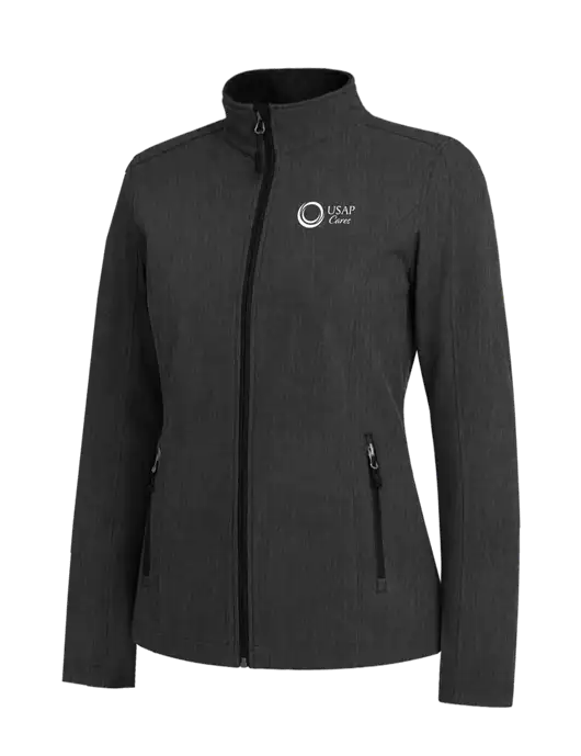 Black Charcoal Heather Womens Core Soft Shell Jacket w/USAP Cares Logo
