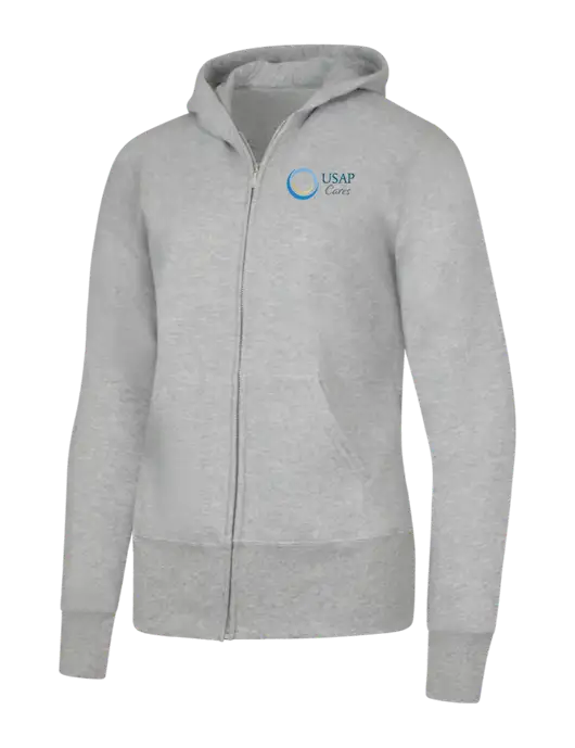 Grey Heather Womens Core Fleece Full-Zip Hooded Sweatshirt w/USAP Cares Logo