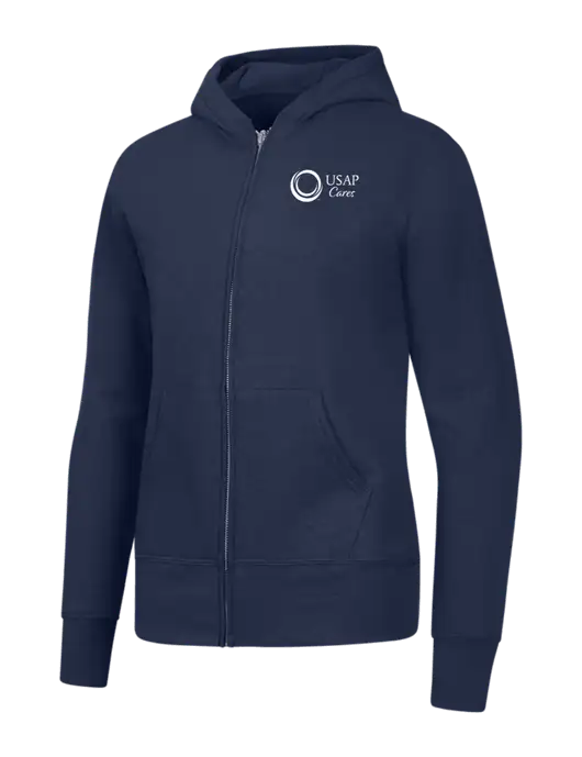 Navy Womens Core Fleece Full-Zip Hooded Sweatshirt w/USAP Cares Logo
