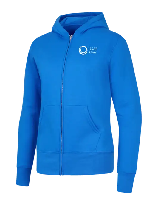 Royal Womens Core Fleece Full-Zip Hooded Sweatshirt w/USAP Cares Logo