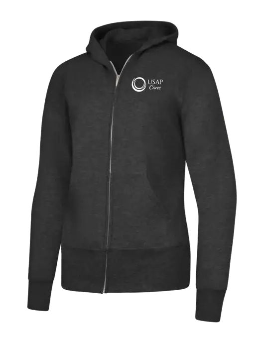 Dark Heather Grey Womens Core Fleece Full-Zip Hooded Sweatshirt w/USAP Cares Logo