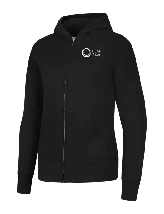 Jet Black Womens Core Fleece Full-Zip Hooded Sweatshirt w/USAP Cares Logo
