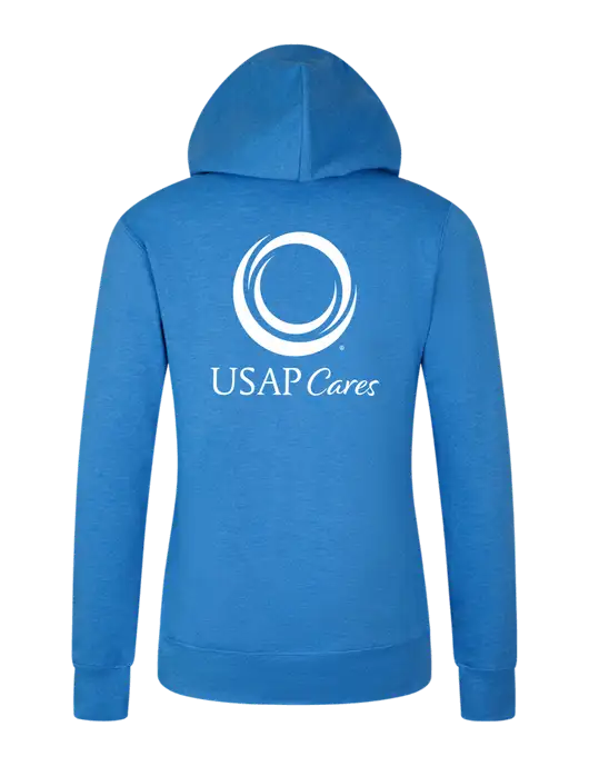 Womens Royal Heather Core Fleece Pullover Hooded Sweatshirt w/USAP Cares Logo, US Anesthesia Partners Logo