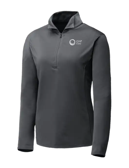 Dark Grey Womens Posicharge Competitor ¼ Zip Pullover w/USAP Cares Logo