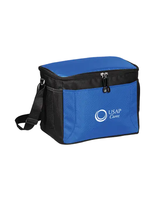 12 Can Twilight Blue/Black Cube Cooler  w/USAP Cares Logo