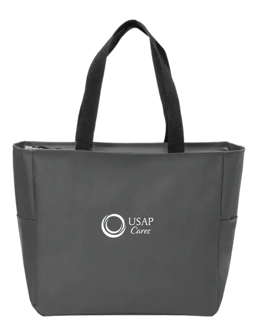 Everyday Charcoal Zip Tote Dark w/USAP Cares Logo