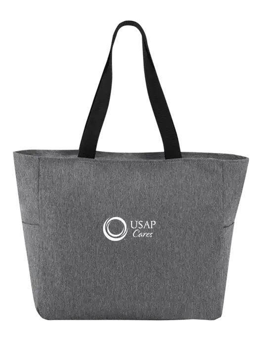 Everyday Heather Grey Zip Tote  w/USAP Cares Logo