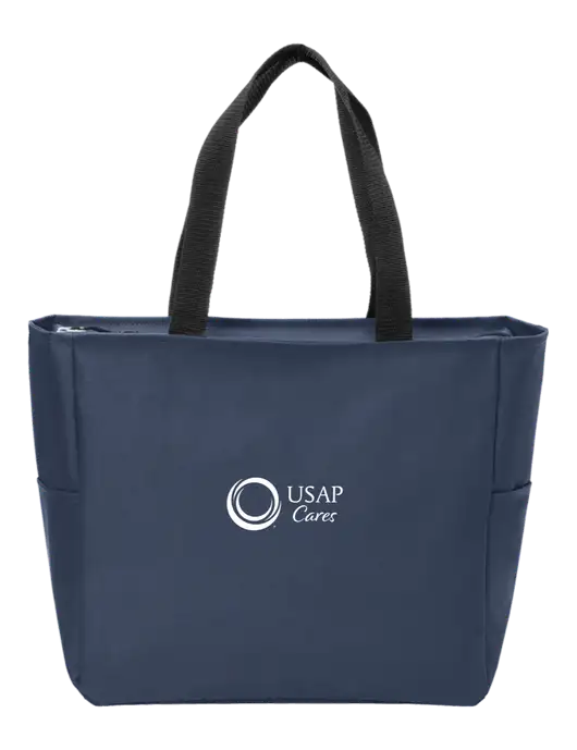 Everyday Navy Zip Tote  w/USAP Cares Logo