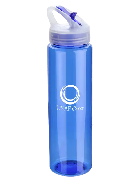 Buddy Blue 32 oz PET Bottle with Flip Lid w/USAP Cares Logo