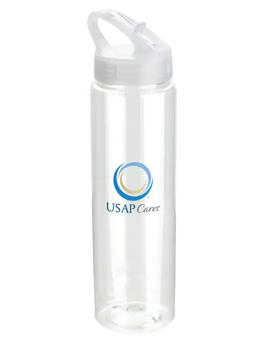 Buddy Clear 32 oz PET Bottle with Flip Lid w/USAP Cares Logo