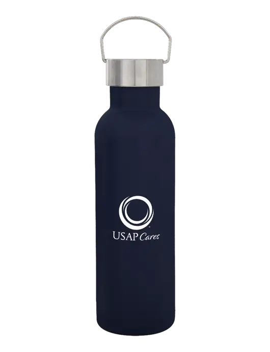 28 oz Dark Navy Bubbli Stainless Steel Bottle w/USAP Cares Logo