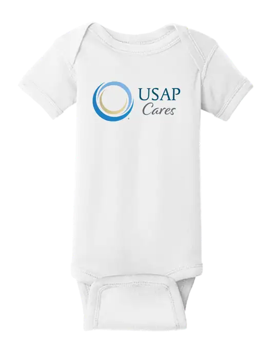 Rabbit Skins White Infant Short Sleeve Baby Rib Bodysuit w/USAP Cares Logo
