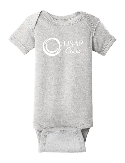 Rabbit Skins Light Grey Heather Infant Short Sleeve Baby Rib Bodysuit w/USAP Cares Logo