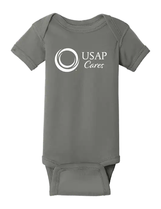 Rabbit Skins Charcoal Infant Short Sleeve Baby Rib Bodysuit w/USAP Cares Logo