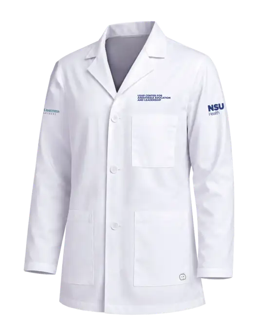 Wink White Mens Consultation Lab Coat w/USAP NSU Logo, USAP NSU Logo, US Anesthesia Partners Logo