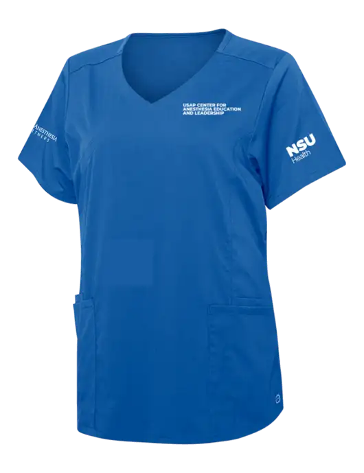 Wink Royal Womens Premiere Flex Mock Wrap Top w/USAP NSU Logo, USAP NSU Logo, US Anesthesia Partners Logo