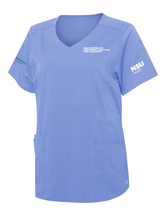 Wink Ceil Blue Womens Premiere Flex Mock Wrap Top w/USAP NSU Logo, USAP NSU Logo, US Anesthesia Partners Logo