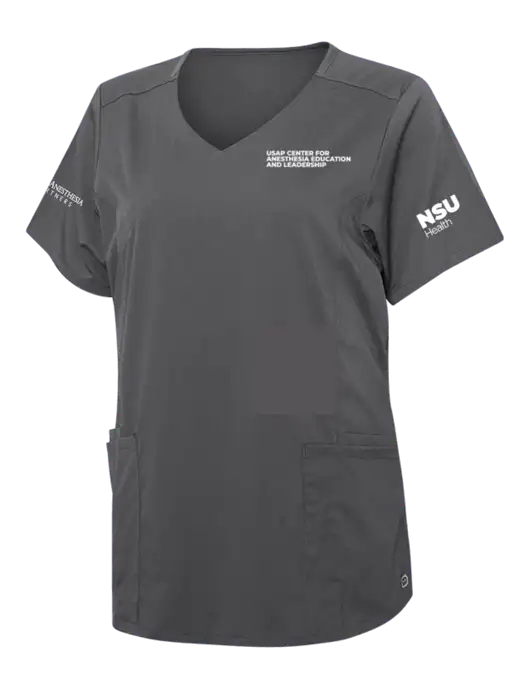 Wink Pewter Womens Premiere Flex Mock Wrap Top w/USAP NSU Logo, USAP NSU Logo, US Anesthesia Partners Logo