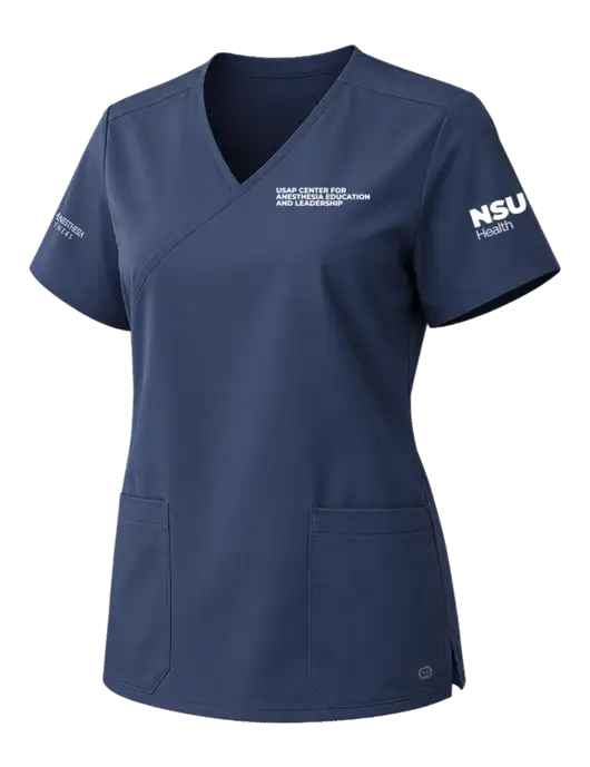 Wink Navy Womens WorkFlex Mock Wrap Top w/USAP NSU Logo, USAP NSU Logo, US Anesthesia Partners Logo