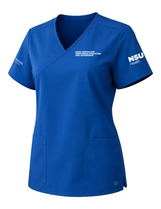Wink Royal Womens WorkFlex Mock Wrap Royal Top w/USAP NSU Logo, USAP NSU Logo, US Anesthesia Partners Logo