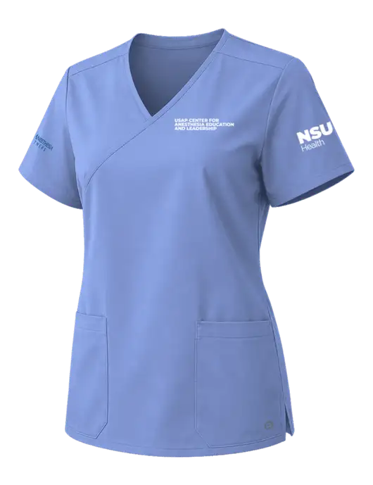 Wink Ceil Blue Womens WorkFlex Mock Wrap Top w/USAP NSU Logo, USAP NSU Logo, US Anesthesia Partners Logo
