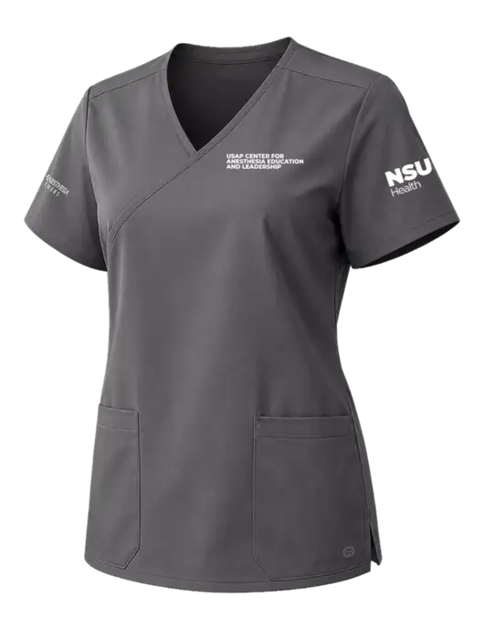 Wink Pewter Womens WorkFlex Mock Wrap Top w/USAP NSU Logo, USAP NSU Logo, US Anesthesia Partners Logo