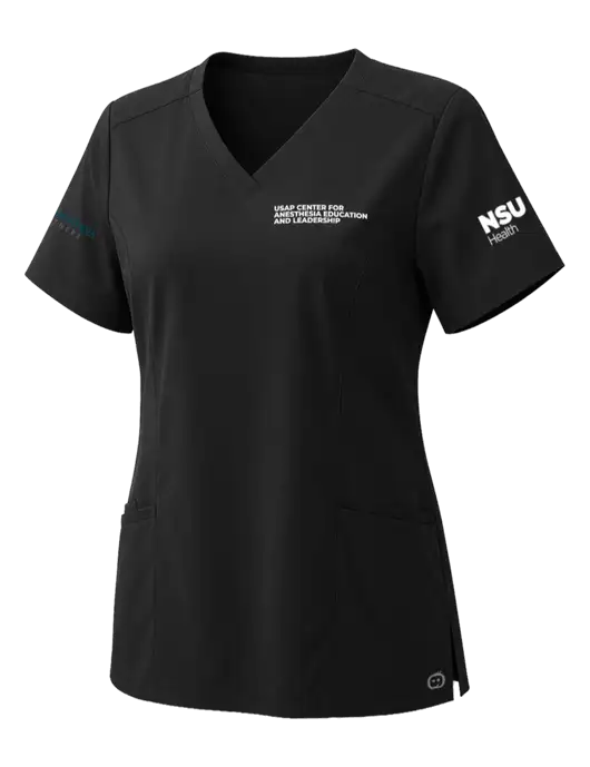 Wink Womens Black Premiere Flex V-Neck Top w/USAP NSU Logo, USAP NSU Logo, US Anesthesia Partners Logo