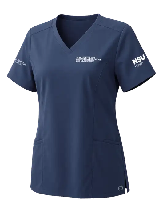 Wink Womens Navy Premiere Flex V-Neck Top w/USAP NSU Logo, USAP NSU Logo, US Anesthesia Partners Logo