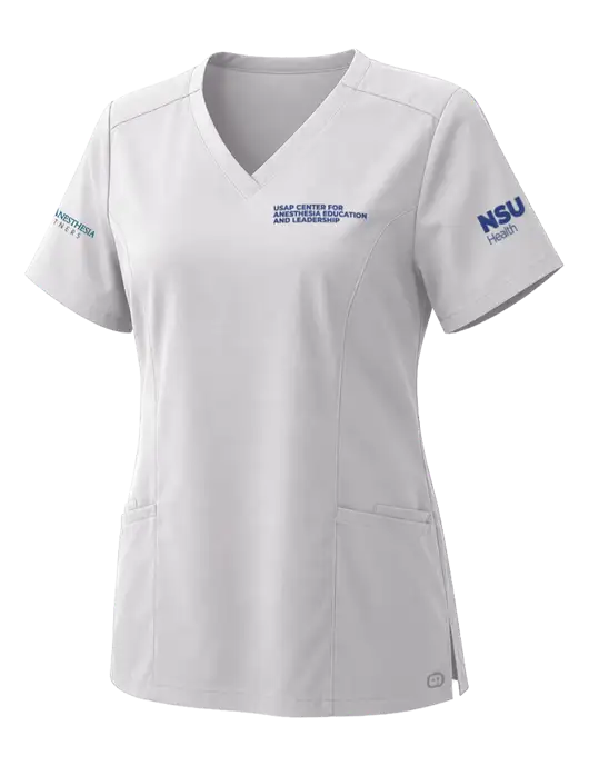Wink Womens White Premiere Flex V-Neck Top w/USAP NSU Logo, USAP NSU Logo, US Anesthesia Partners Logo