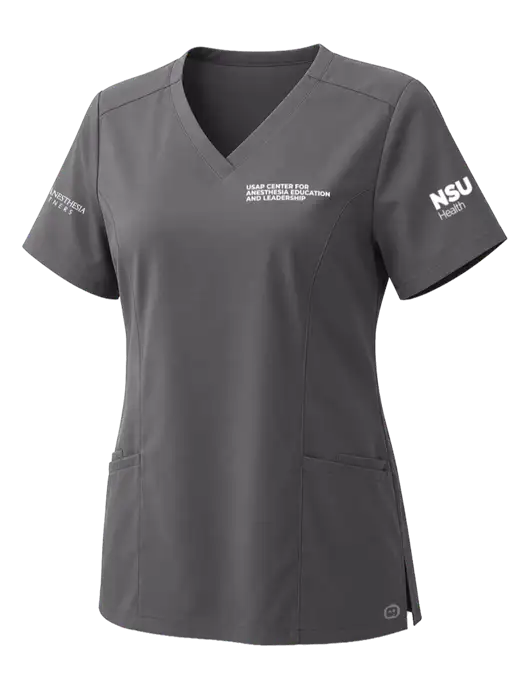 Wink Womens Pewter Premiere Flex V-Neck Top w/USAP NSU Logo, USAP NSU Logo, US Anesthesia Partners Logo