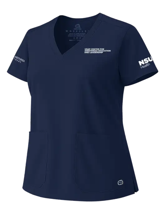 Wink Navy Womens WorkFlex V-Neck Top w/USAP NSU Logo, USAP NSU Logo, US Anesthesia Partners Logo