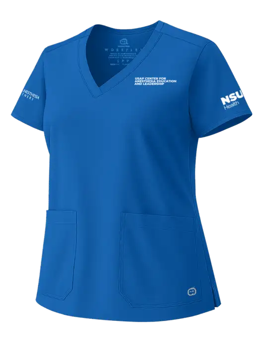 Wink Royal Womens WorkFlex V-Neck Top w/USAP NSU Logo, USAP NSU Logo, US Anesthesia Partners Logo