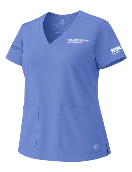 Wink Ceil Blue Womens WorkFlex V-Neck Top w/USAP NSU Logo, USAP NSU Logo, US Anesthesia Partners Logo