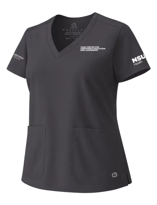 Wink Pewter Womens WorkFlex V-Neck Top w/USAP NSU Logo, USAP NSU Logo, US Anesthesia Partners Logo