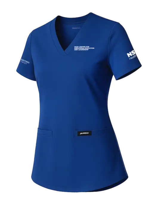 Jaanuu Womens Royal Blue Cesi Ultrasoft Scrub V-Neck Top w/USAP NSU Logo, USAP NSU Logo, US Anesthesia Partners Logo