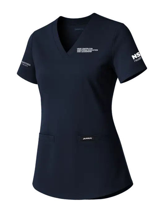 Jaanuu Womens Dark Navy Cesi Ultrasoft Scrub V-Neck Top w/USAP NSU Logo, USAP NSU Logo, US Anesthesia Partners Logo