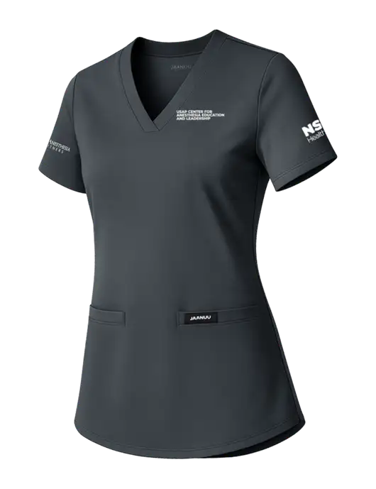 Jaanuu Womens Dark Grey Cesi Ultrasoft Scrub V-Neck Top w/USAP NSU Logo, USAP NSU Logo, US Anesthesia Partners Logo